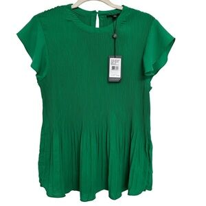 Adrianna Papell Pleated Flutter Sleeve Blouse Kelly Green Size Medium NWT
